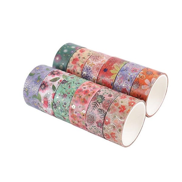 Adhesive Tape Set With 12 Rolls Of Cute Gold Foil Flower Decorative Masking Ta Carousel 5