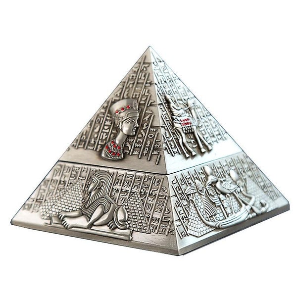 Vintage Egyptian Style Metal Pyramid Ashtray silver With Weatherproof Lid F Carousel 1