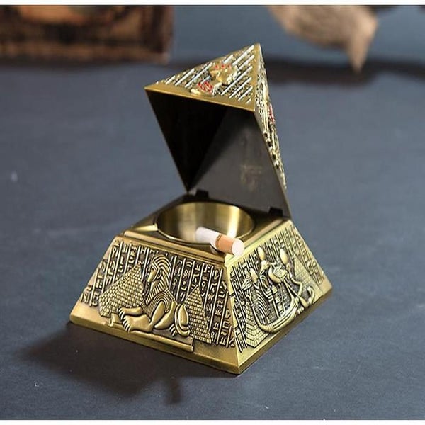 Vintage Egyptian Style Metal Pyramid Ashtray silver With Weatherproof Lid F Carousel 4