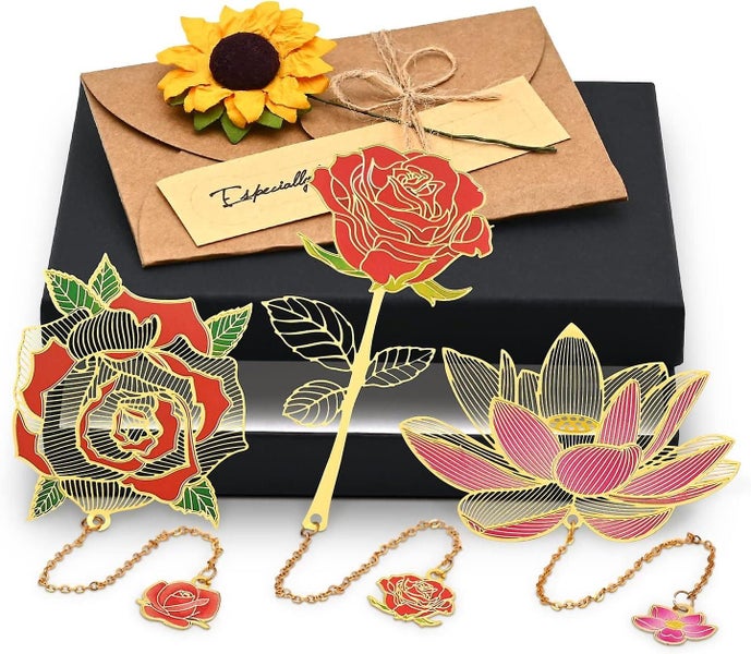 3 Pcs Flower Metal Bookmark With Pendant Eucomir Classic Handmade Metal Bookm Carousel 1