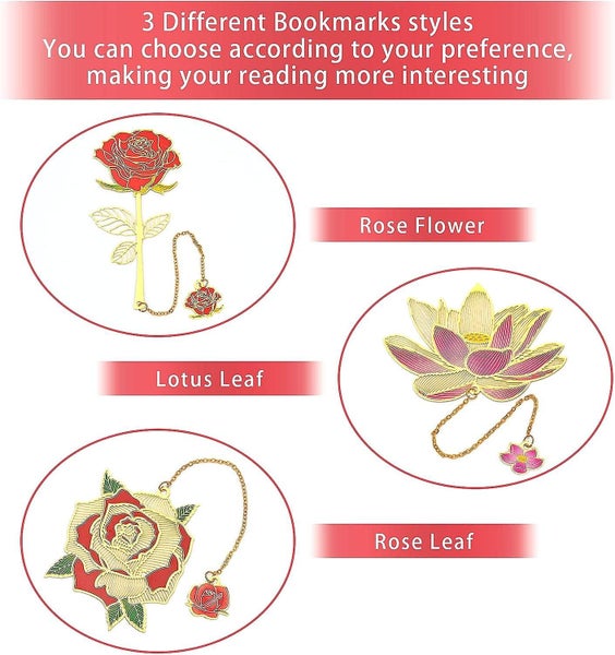 3 Pcs Flower Metal Bookmark With Pendant Eucomir Classic Handmade Metal Bookm Carousel 2
