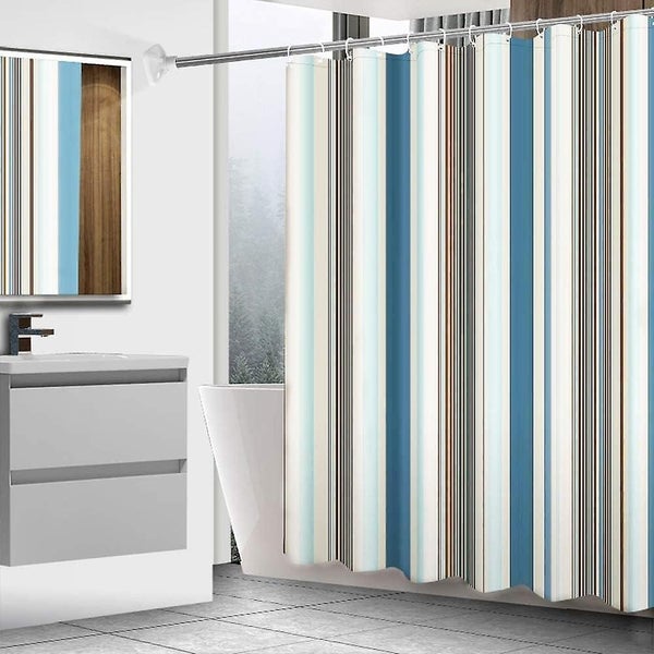 Shower Curtain 200x200cm Polyester Stripes Waterproof Mould Proof Bathroom Cur Carousel 1