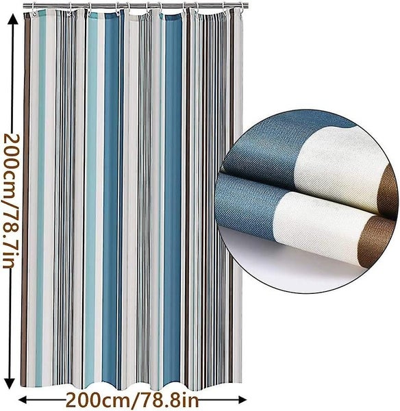 Shower Curtain 200x200cm Polyester Stripes Waterproof Mould Proof Bathroom Cur Carousel 2