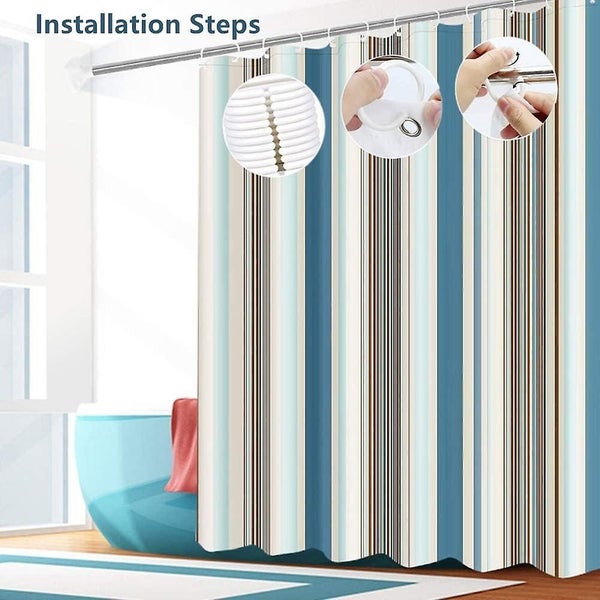 Shower Curtain 200x200cm Polyester Stripes Waterproof Mould Proof Bathroom Cur Carousel 5