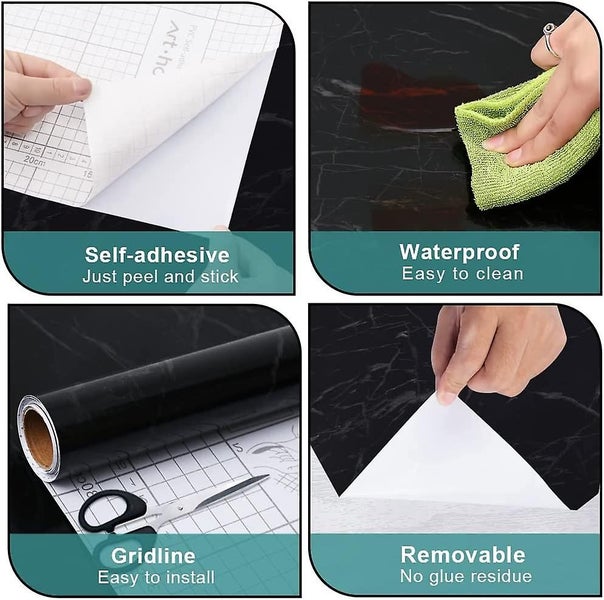 60x500cm Black Marble Self Adhesive Paper Forfurniture Door Cabinet Kitchen S Carousel 2