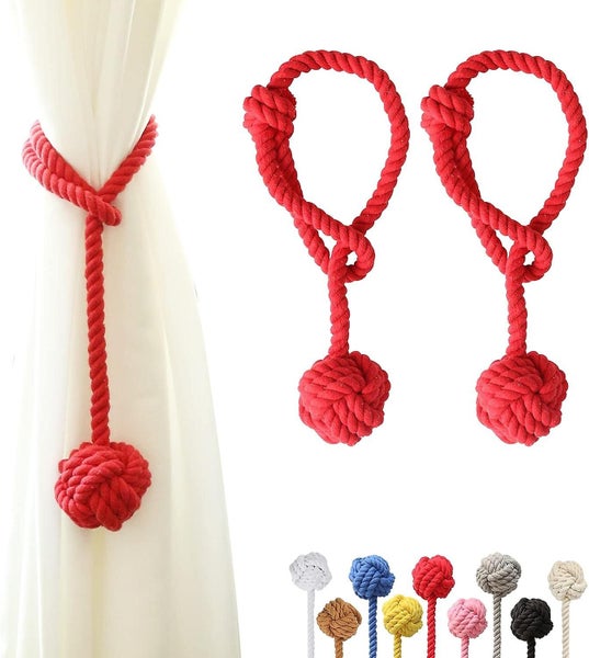Set Of 2 red Curtain Tiebacks With Large Hand Woven Cotton Woven Ball Outdoo Carousel 1