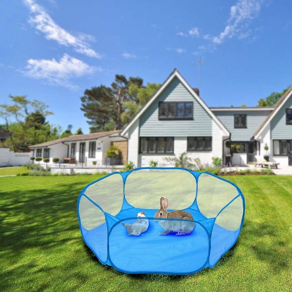 Foldable Portable Small Animal Playpen blue With Storage Bag Breathable Ten Carousel 5