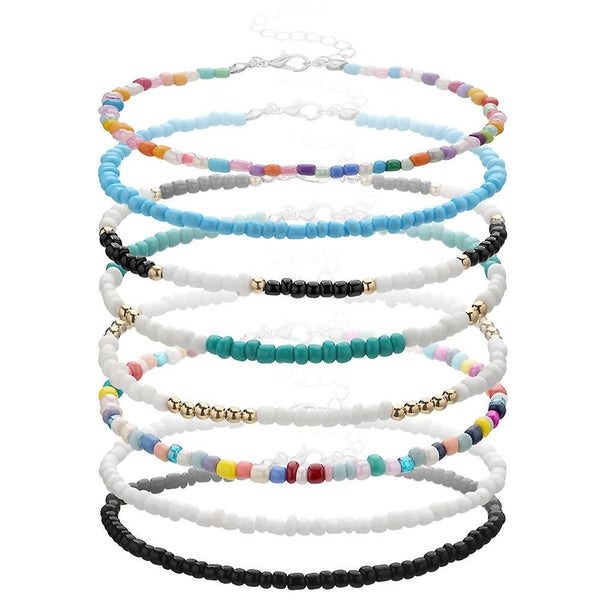 8pcs Handmade Beaded Anklets Colorful Bohemian Glass Beads Anklets Adjustable Carousel 1