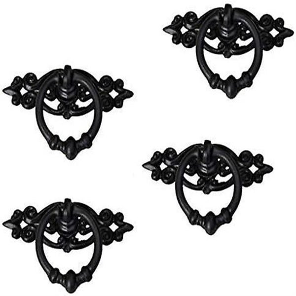 4pcs Black Antique Cabinet Door Drawers Cupboard Ring Pull Handle Retro Knob Carousel 1