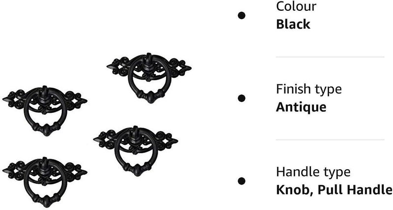 4pcs Black Antique Cabinet Door Drawers Cupboard Ring Pull Handle Retro Knob Carousel 2