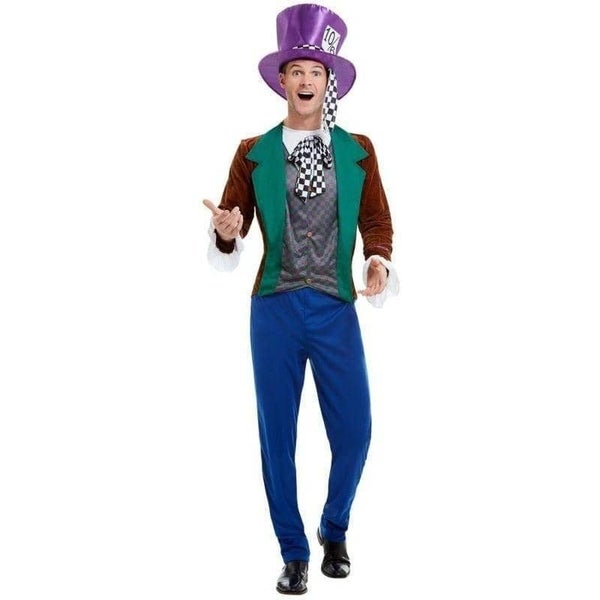 Mad Hatter Costume Adult Multi Coloured Jacket Trousers Hat Carousel 1