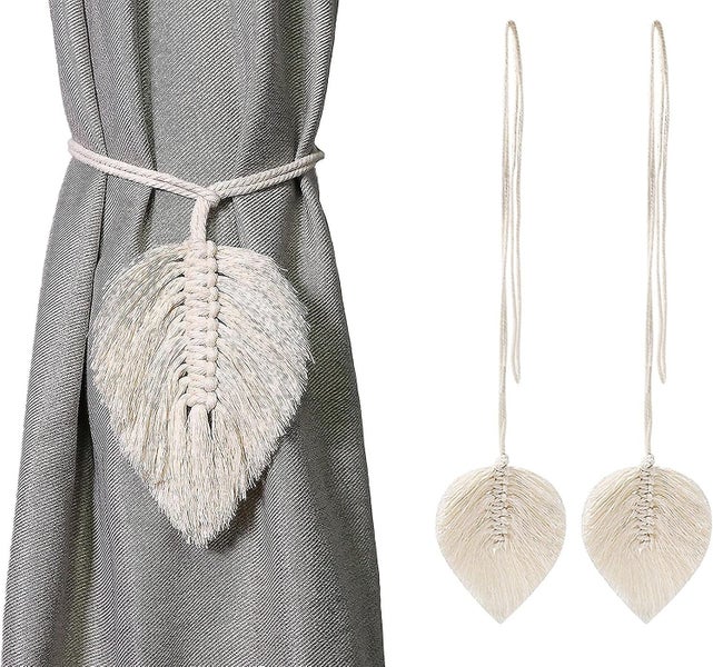 2 Piece Curtain Ties Beige Leaf Curtain Tie Hooks Clips String Clasps Ha Carousel 1
