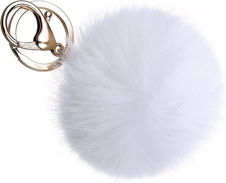 Real Rabbit Fur Pompom Key Ring Soft Touch Guaranteed White Carousel 1