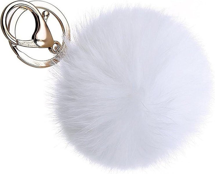 Real Rabbit Fur Pompom Key Ring Soft Touch Guaranteed White Carousel 2