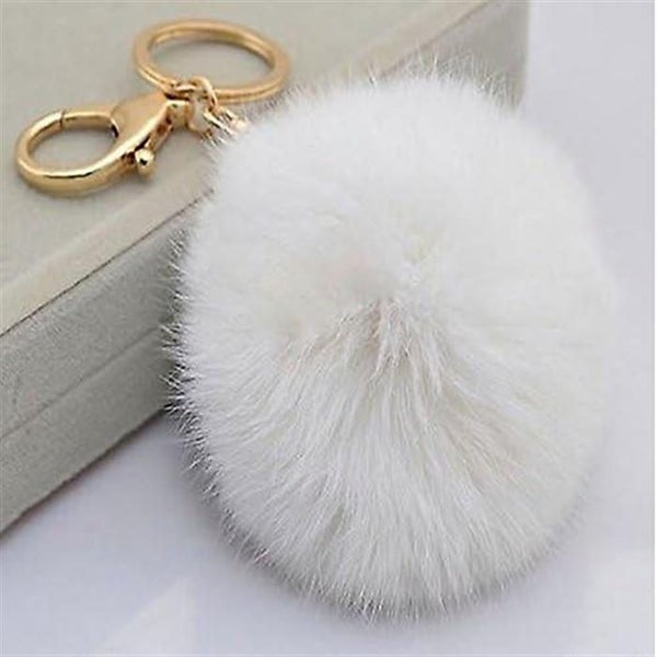 Real Rabbit Fur Pompom Key Ring Soft Touch Guaranteed White Carousel 4