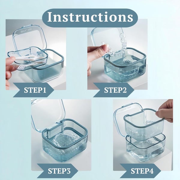 Retainer clean Case, Orthodontic Denture Bath Box with Strainer Basket (Blue) Carousel 1