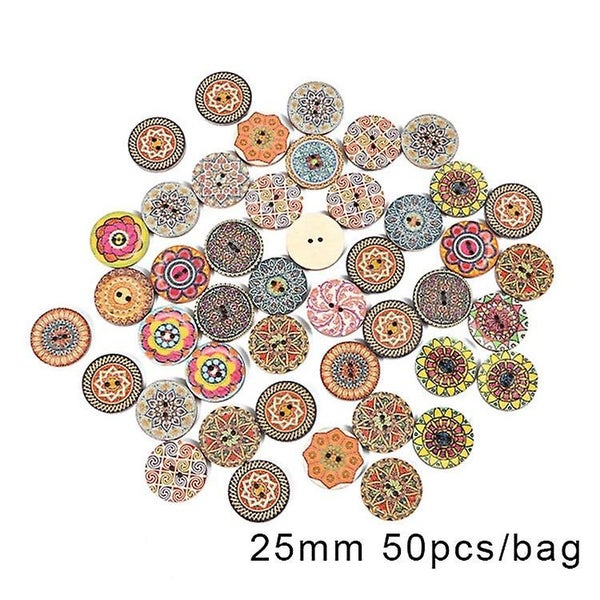 100pcs 25mm Buttons 1 Inch Wooden Buttons Assorted Vintage Wooden Flower But Carousel 1