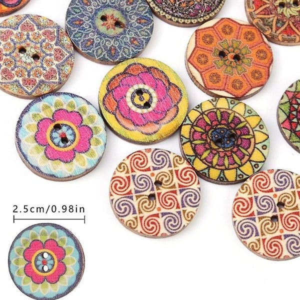 100pcs 25mm Buttons 1 Inch Wooden Buttons Assorted Vintage Wooden Flower But Carousel 2