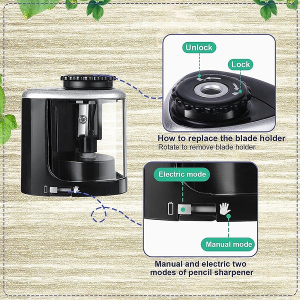 Battery Powered Pencil Sharpener Electric + Manual 2 Modes Electric Pencil Sh Carousel 5