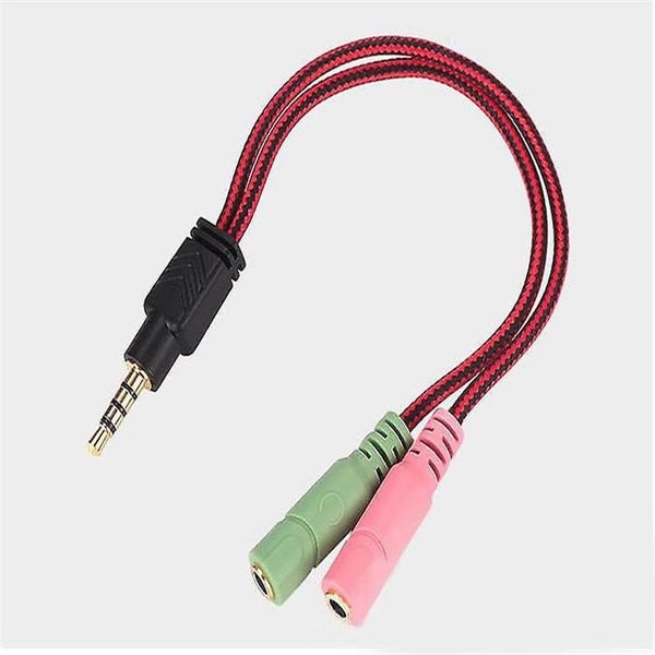 Red And Black Line Double Jack Adapter Mic Headset Pc 3.5mm Male To Double Fem