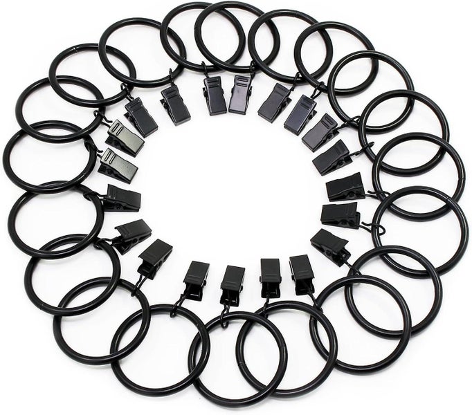 black 20 Pieces Curtain Rings With Clips Stainless Steel Curtain Rings With Carousel 1