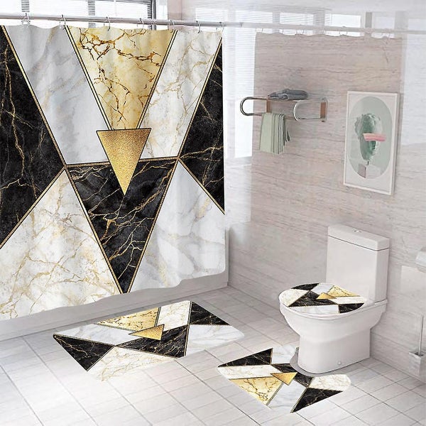 Shower Curtains With Soft Non-slip Bath Mat Toilet Lid For Bathroom Four Piece Carousel 1
