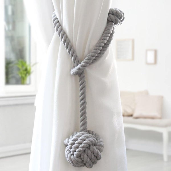 Set Of 2 grey Curtain Tiebacks With Large Hand Woven Cotton Woven Ball Outdo Carousel 1