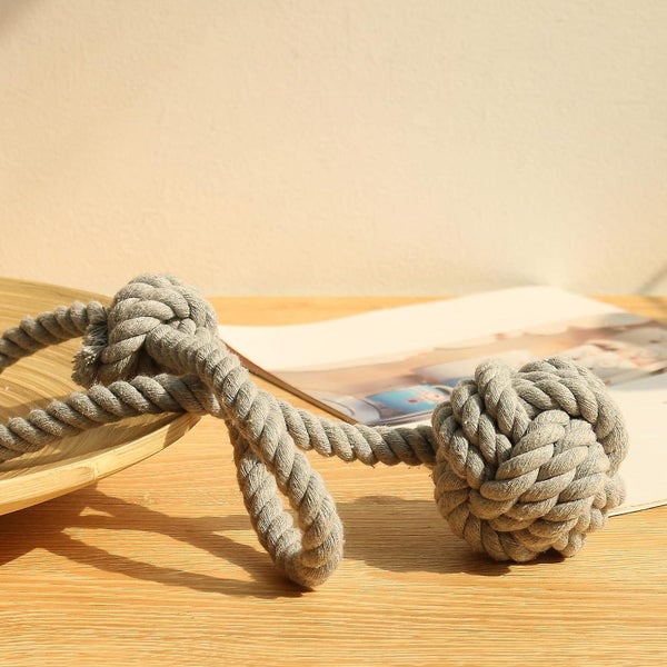 Set Of 2 grey Curtain Tiebacks With Large Hand Woven Cotton Woven Ball Outdo Carousel 5