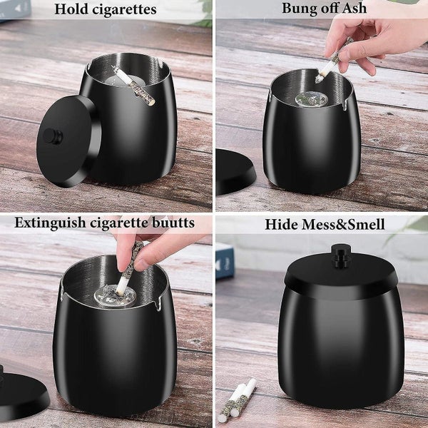 Stainless Steel Metal Ashtray With Lid large Silver Outdoor Shatterproof Me Carousel 4