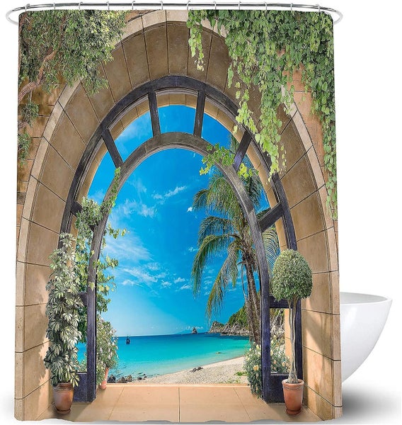 Beach Sea View Shower Curtain 150*200cm Waterproof Bathroom Bathtub Anti-mold Carousel 1