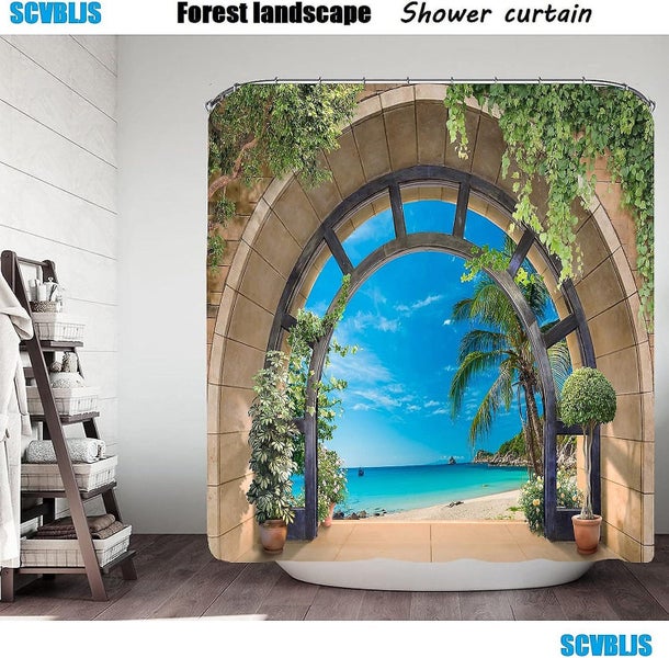 Beach Sea View Shower Curtain 150*200cm Waterproof Bathroom Bathtub Anti-mold Carousel 2
