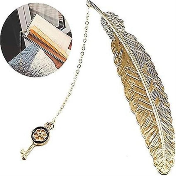 Metal Feather Shaped Bookmark 11.4 * 2.3 Cm Golden Retro Bookmark Shell Key B Carousel 1