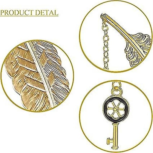 Metal Feather Shaped Bookmark 11.4 * 2.3 Cm Golden Retro Bookmark Shell Key B Carousel 5