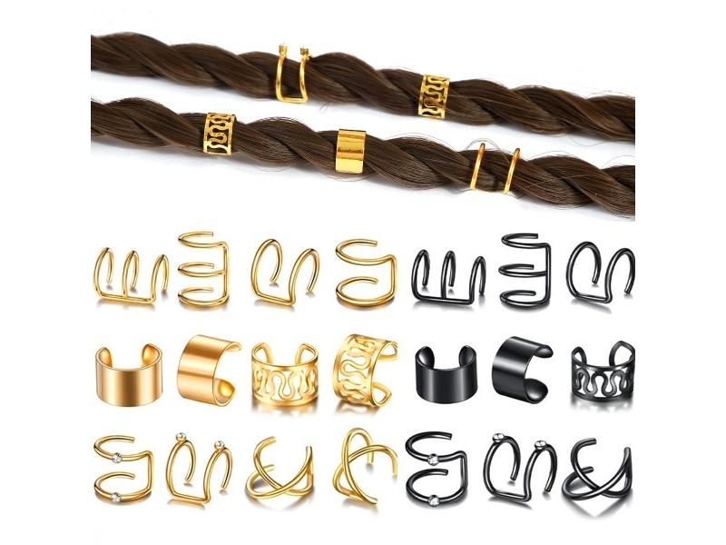 12pcs Metal Hair Rings Beads Cuffs Tube Charms Dreadlock Braid Jewelry Carousel 2