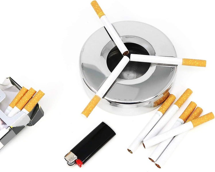 6x Stainless Steel Ashtrays Wind Ashtray With Removable Lid To Protect Again Carousel 2