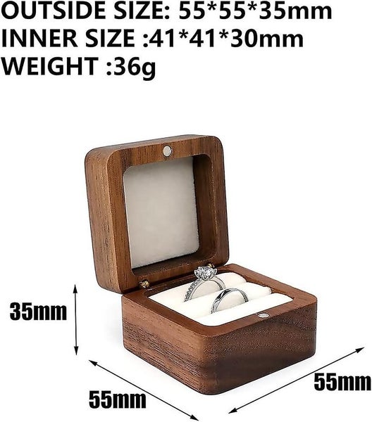 Square Wooden Ring Box For 2 Rings Jewelry Box Storage Handmade Engagement Wed Carousel 2