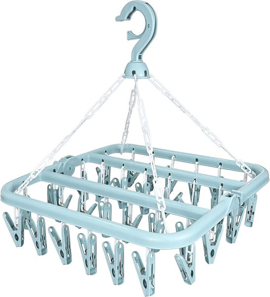 Sock Drying Rack Hanging Clothes Drying Rack With 32 Windproof Pegs Collapsi Carousel 1