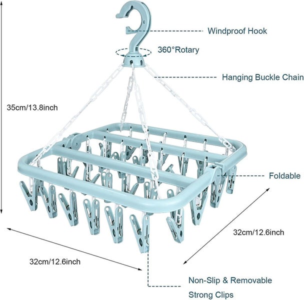 Sock Drying Rack Hanging Clothes Drying Rack With 32 Windproof Pegs Collapsi Carousel 2