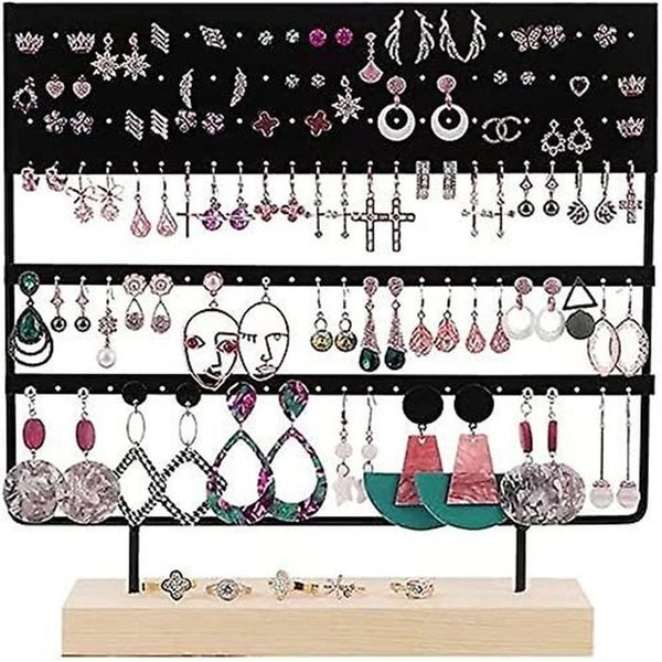 Jewelry Organizer 144 Holes black With Wooden Base Hanging Earring Holder Carousel 1