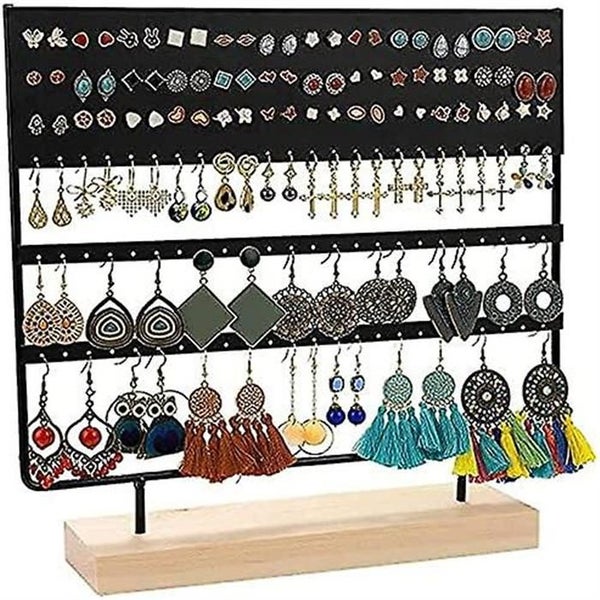 Jewelry Organizer 144 Holes black With Wooden Base Hanging Earring Holder Carousel 2