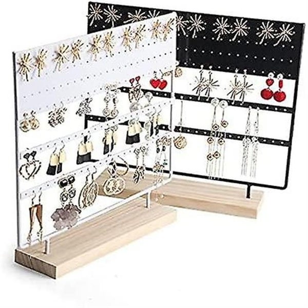 Jewelry Organizer 144 Holes black With Wooden Base Hanging Earring Holder Carousel 5