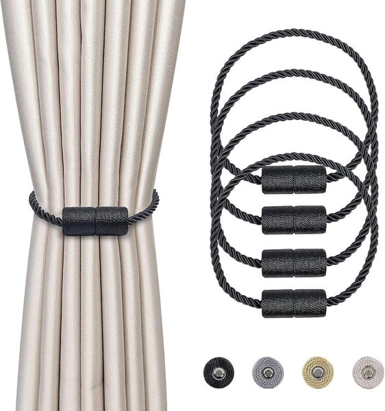 4 Pieces Magnetic Curtain Tiebacks Black Braided Magnetic Curtain Buckle Curta Carousel 1