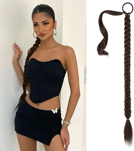 Wig Braid Ponytail Extension Curly Hair Brown 80cm Braid Ponytail Hair Extens Carousel 1