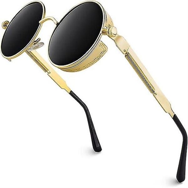 Vintage Round Polarized Steampunk Sunglasses gold Frame And Black Film For M Carousel 1