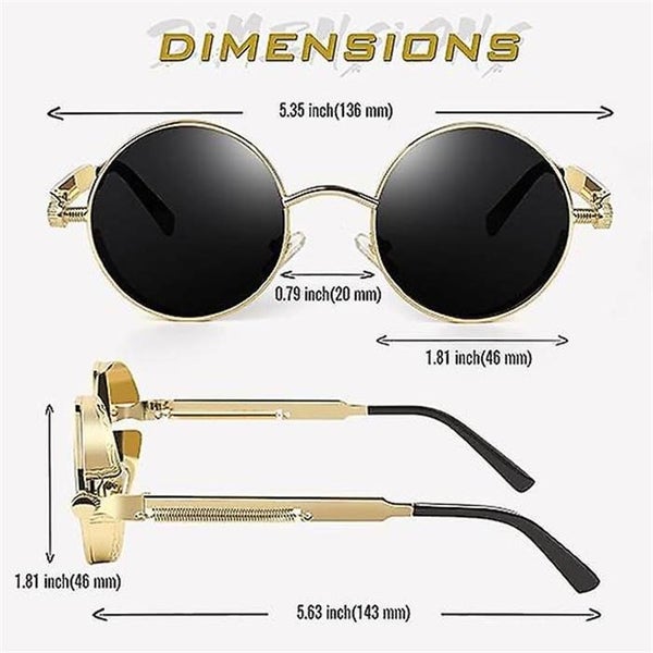 Vintage Round Polarized Steampunk Sunglasses gold Frame And Black Film For M Carousel 2
