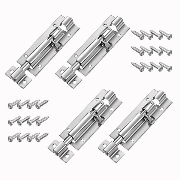 Security Slide Lock Bolts 4 Pieces Stainless Steel Sliding Door Latch Barrel Carousel 1