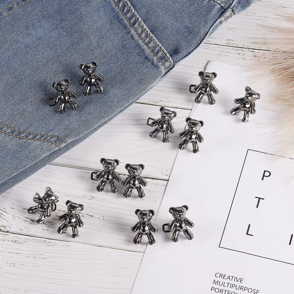 6 Pairs Of Adjustable Jeans Button Pins dark Gray Cute Bear Jeans Buttons F Carousel 5