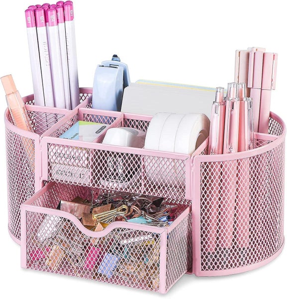 Pink Desk Organizer For Desk Supplies And Accessories Cute Wire Pen Organizer Carousel 1