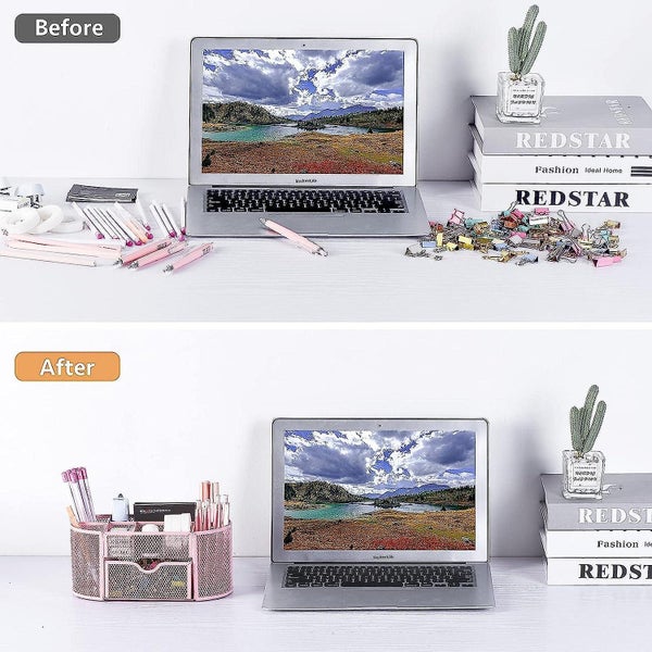 Pink Desk Organizer For Desk Supplies And Accessories Cute Wire Pen Organizer Carousel 2