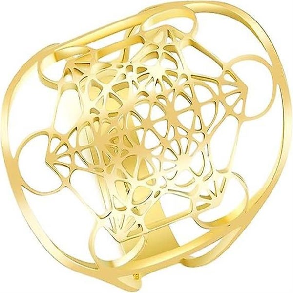 Woman Adjustable Archangel Ring Metatron Pattern Girls Stainless Steel Sacred Carousel 1